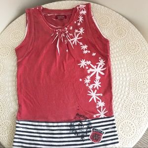 Chipie Girls Tank Top With Asymmetrical Print & Stripes at hemline Size 12
